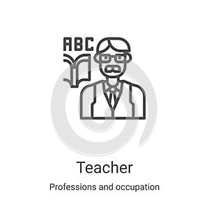 teacher icon vector from professions and occupation collection. Thin line teacher outline icon vector illustration. Linear symbol
