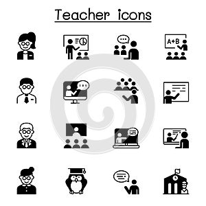 Teacher, lecturer, professor, speaker icons set vector illustration graphic design photo