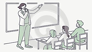 Teacher instructing students in a bright classroom, interactive learning, vector design Generative AI