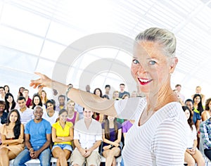 Teacher and large group of student in Lecture room