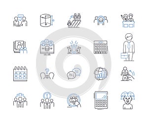 Teacher line icons collection. Inspirational, Encouraging, Dedicated, Mentor, Patient, Knowledgeable, Passionate vector