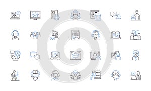 Teacher line icons collection. Mentor, Educator, Instructor, Coach, Tutor, Guide, Proficient vector and linear photo