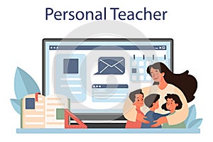 Teacher online service or platform. Profesor standing photo