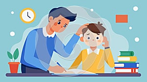 A teacher patiently guiding a struggling student to grasp a difficult concept.. Vector illustration. photo