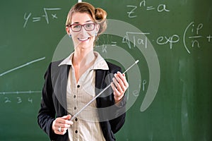 Teacher with pointer in front of a school class