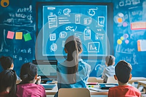 Teacher Presenting Digital Education Tools in Classroom Setting photo