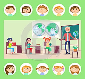 Teacher and Pupils, Geography Lesson, Tutor Vector