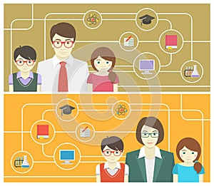 Teacher and Pupils Horizontal Banners