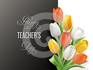 Teacher`s day horizontal card with tulips