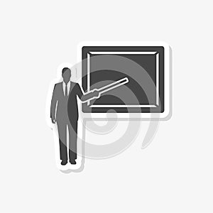 Teacher at the school board black sticker icon, sign on isolated background
