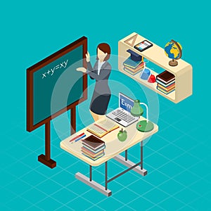 Teacher At School Isometric Composition banner