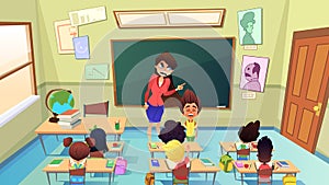 Teacher Scolding Pupil in Class Cartoon Vector