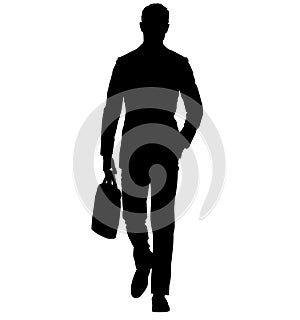 Teacher in sports jacket with a business briefcase, laptop bag in hand. An attractive man in a men`s business slim suit. silhouett