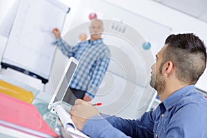 teacher standing in front students in classroom