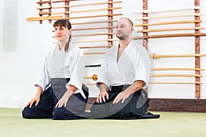 Teacher and student at Aikido martial arts school