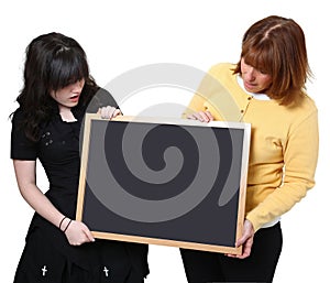 Teacher and Student with Chalkboard