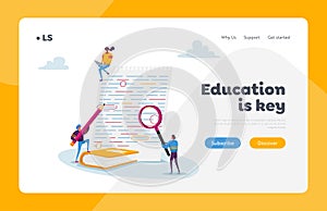 Teacher or Student Fix Grammar, Punctuation Landing Page Template. Tiny Characters Edit, Correct Mistakes in Paper Test