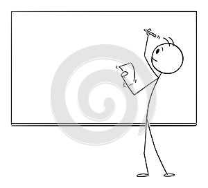 Teacher or Student Writing on Whiteboard or Blackboard, Vector Cartoon Stick Figure Illustration