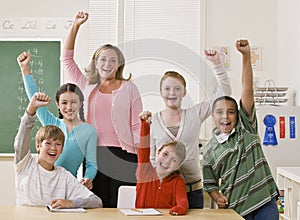 Teacher and students cheering