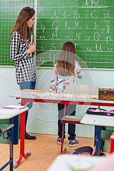 Teacher and students in the classroom: teaching