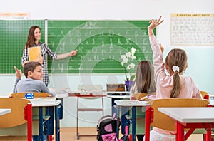 Teacher and students in the classroom: teaching