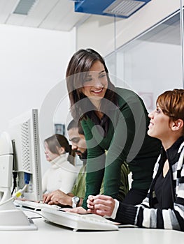 Teacher and students in college