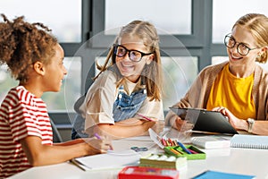 Teacher and students on lesson together