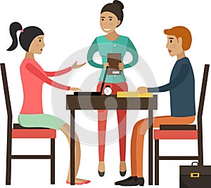 Teacher and students at lesson vector icon isolated on white