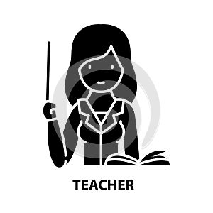 teacher symbol icon, black vector sign with editable strokes, concept illustration