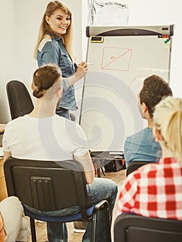 Teacher teaching mathematics to college students