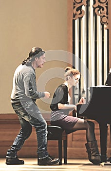 Teacher teaching music