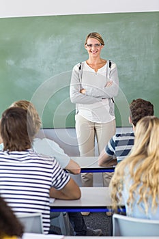 Teacher teaching students in class