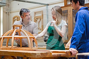 Teacher teaching a woodwork class