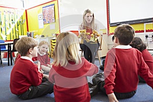 Teacher Telling Story To Elementary School Pupils