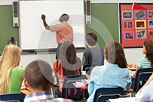 Teacher Using Interactive Whiteboard During Lesson