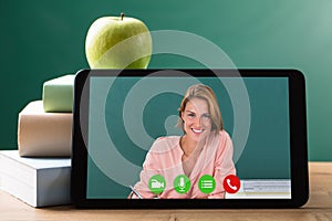 Teacher Video Conferencing In Classroom