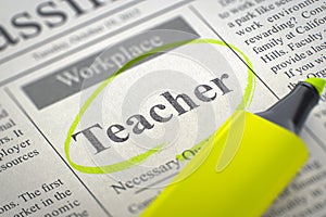 Teacher Wanted. Job Seeking Concept. 3D. photo