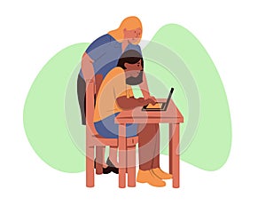 teacher watching student, student and teacher interaction in class, school