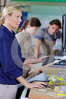 Teacher in woodwork class