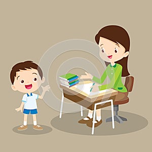 Teacher working and talk with student