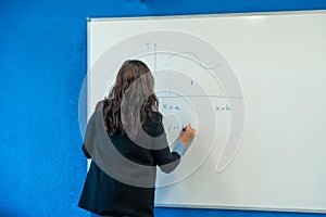 Teacher writing mathematical function on whiteboard in classroom