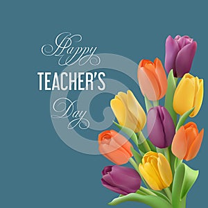 Teachers day card with colorful tulips