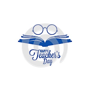 Teachers day logo. Glasses and book icon on white background