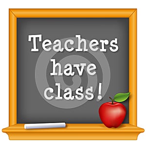 Teachers have class!. Red apple, chalk, blackboard. Celebrate Teacher Day, national holiday, Tuesday, first full week of May.