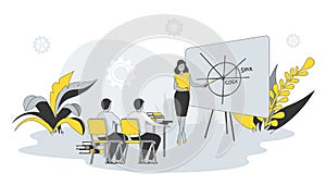 Teaching concept in flat design with people. Vector illustration