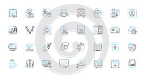 Teaching elements linear icons set. Curriculum, Pedagogy, Classroom, Instruction, Methodology, Assessment, Learning line photo