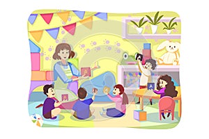 Teaching, game, care, kindergarten concept