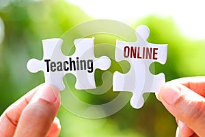 Teaching online typically refers to courses that are delivered completely online on white jigsaw is connect - idea match concept