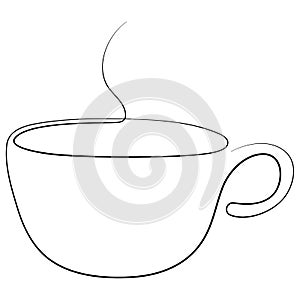 Steaming teacup continuous line. One line tea or coffee cup with a steam vector illustration.