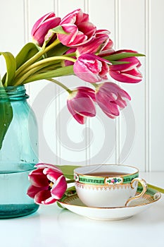 Teacup and flowers photo